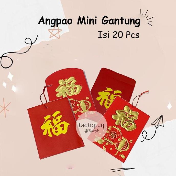 Sandto- Angpao Mini Tali 1 Set 20 Pcs Angpao Gantung Angpau Kecil Angpao Hoki Fu Fuk Lampion Imlek L