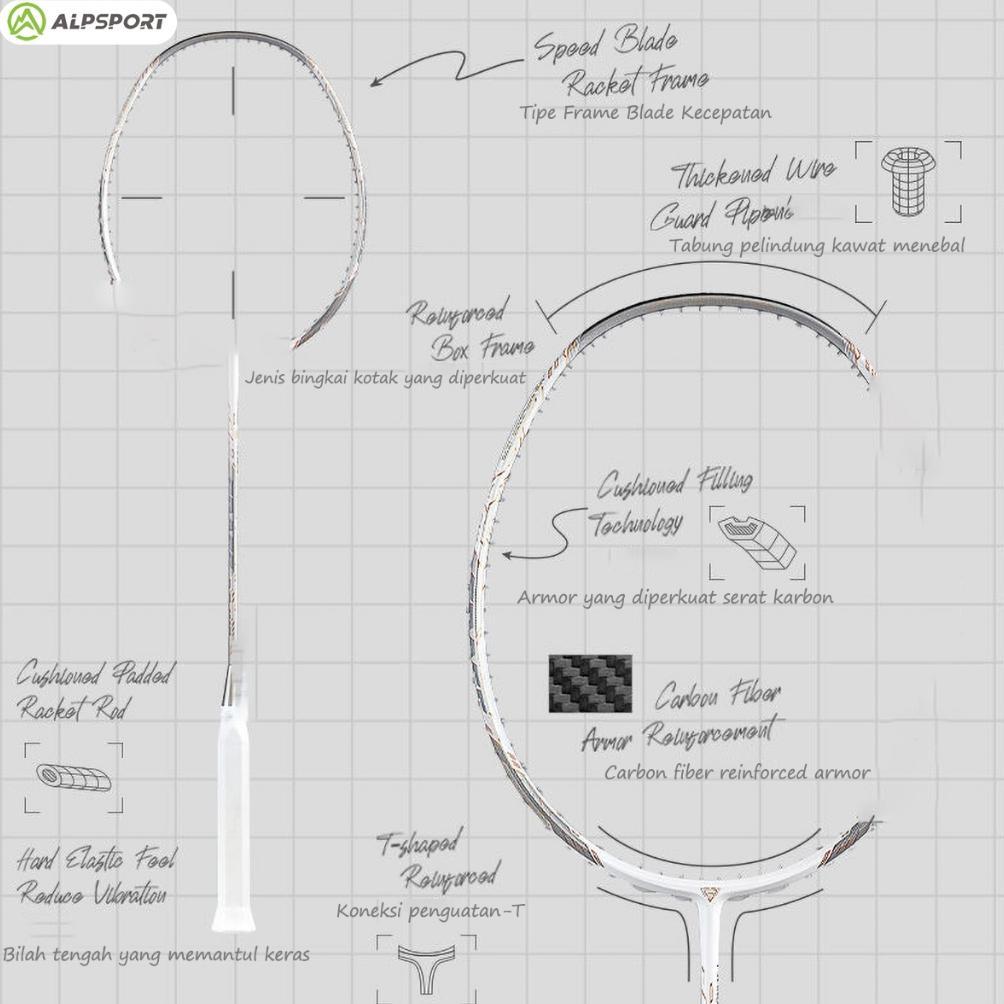 Big Sale Alpsport Sl Dragon Teknik Patung Relief Raket Emas Hitam Dirangkai 4U 26Lbs Raket Bulutangk