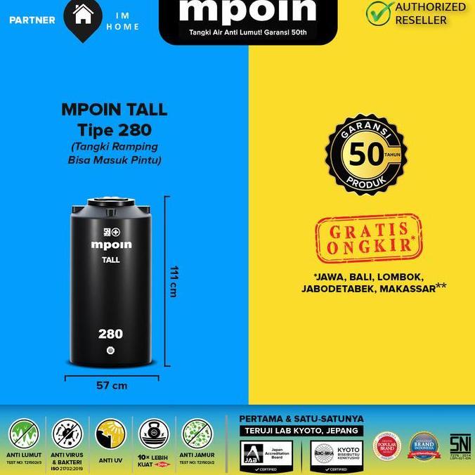 Miliki Tangki / Toren Air Mpoin Tipe 280 Liter Tinggi Kecil