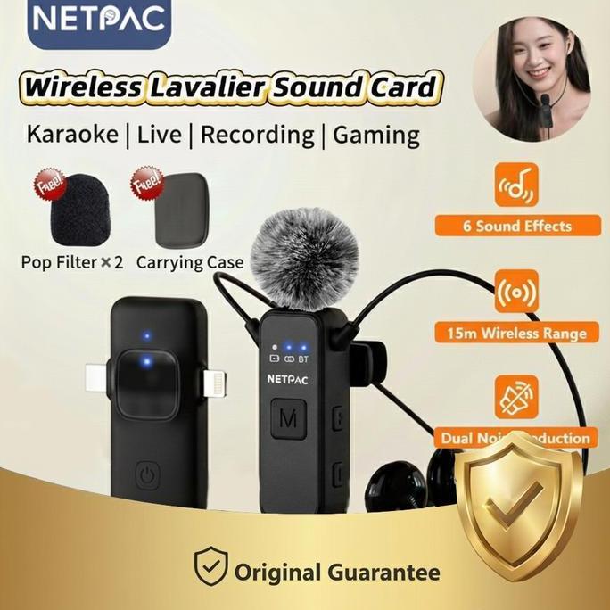 Barbaku_store - NETPAC K3 Mic Lavalier Wireless | Mic Jepit Bluetooth Soundcard | untuk HP Gaming Li