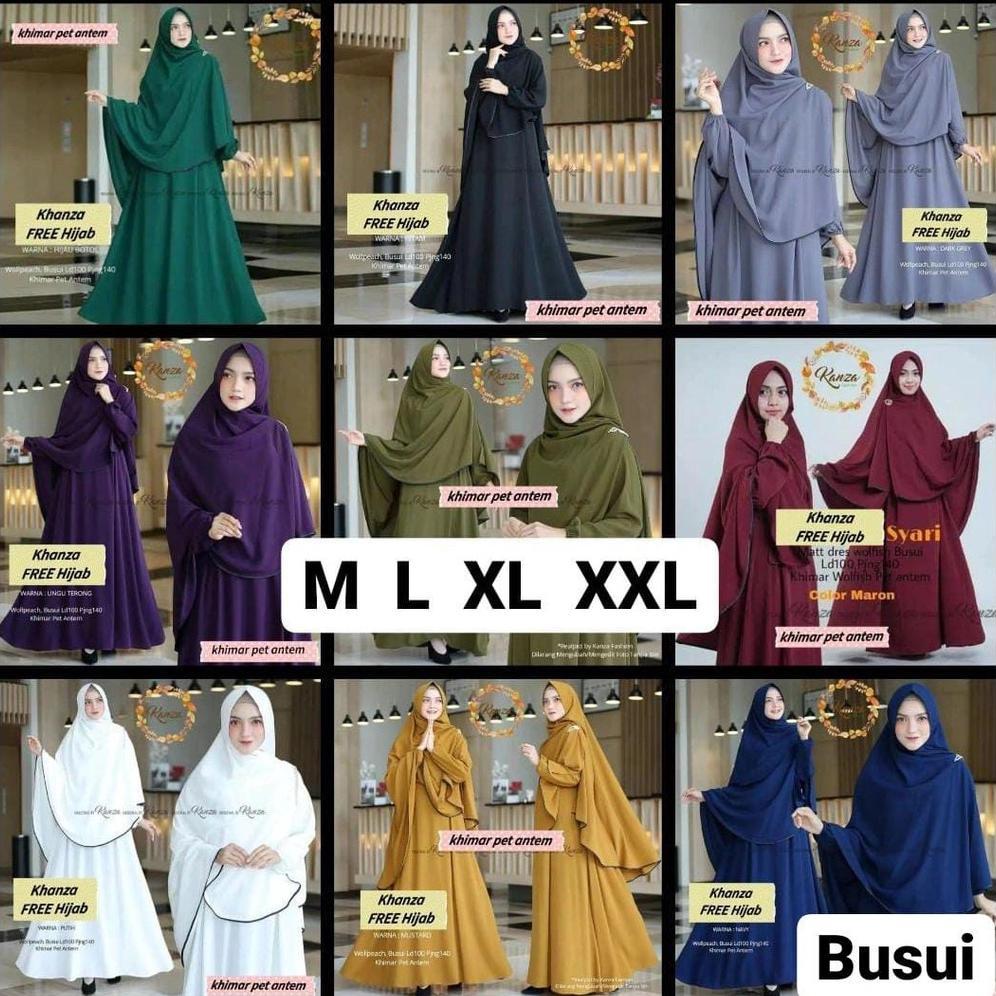 Khanza FREE HIJAB - Gamis Baju Dress Syari Busui S M L XL XXL Jumbo Warna s Hijau Hijau Botol Ungu T