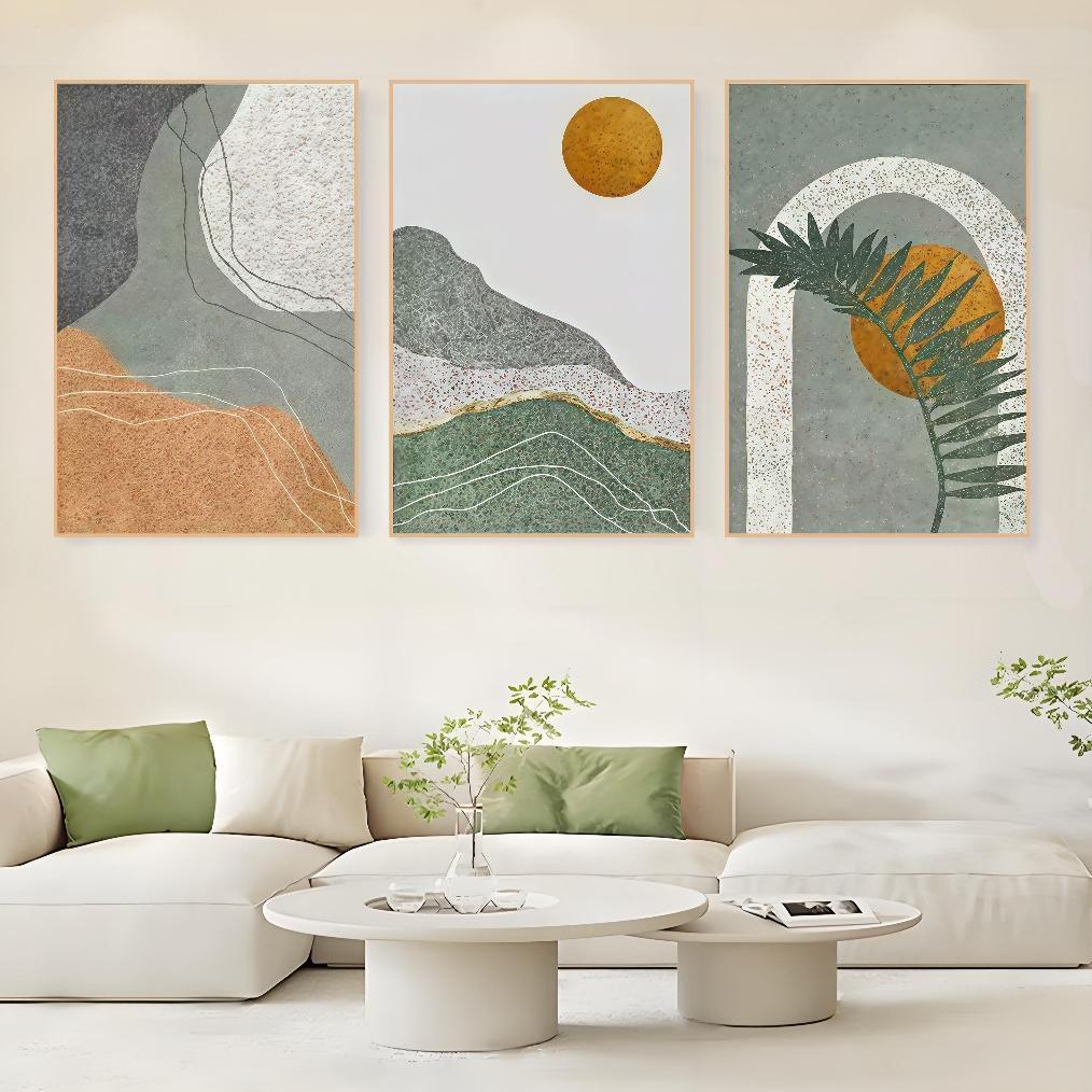 Hiasan Dinding Ruang Tamu Minimalis 40x60cm - Lukisan Tanaman Hijau Elegan
