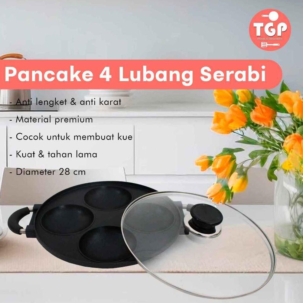 CETAKAN LOYANG KUE SERABI 4 LUBANG IDOLA DAN TUTUP KACA