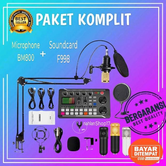 Singover- Paket Lengkap Soundcard F998 Condenser Mic Microphone Bm800
