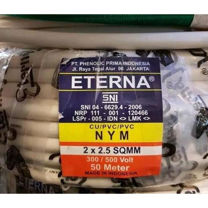 Kabel Nym 2X2,5 Eterna - Kabel Nym 2X2,5 Eterna Meteran | 100M | 1 Roll Putih Tembaga