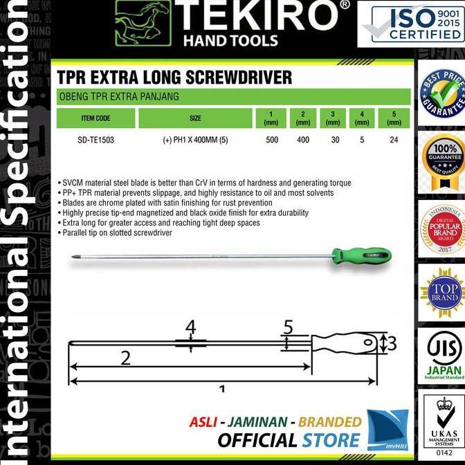 Obeng (+) Plus 5x400 mm PH1 MAGNET Ggng. TPR Anti Slip / Basah TEKIRO
