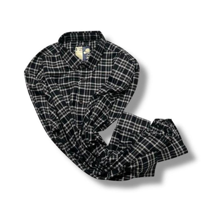 Kemeja Flanel Pria Brand F2D Distro Lengan Panjang Motif Garis Kotak Slimfit 1019