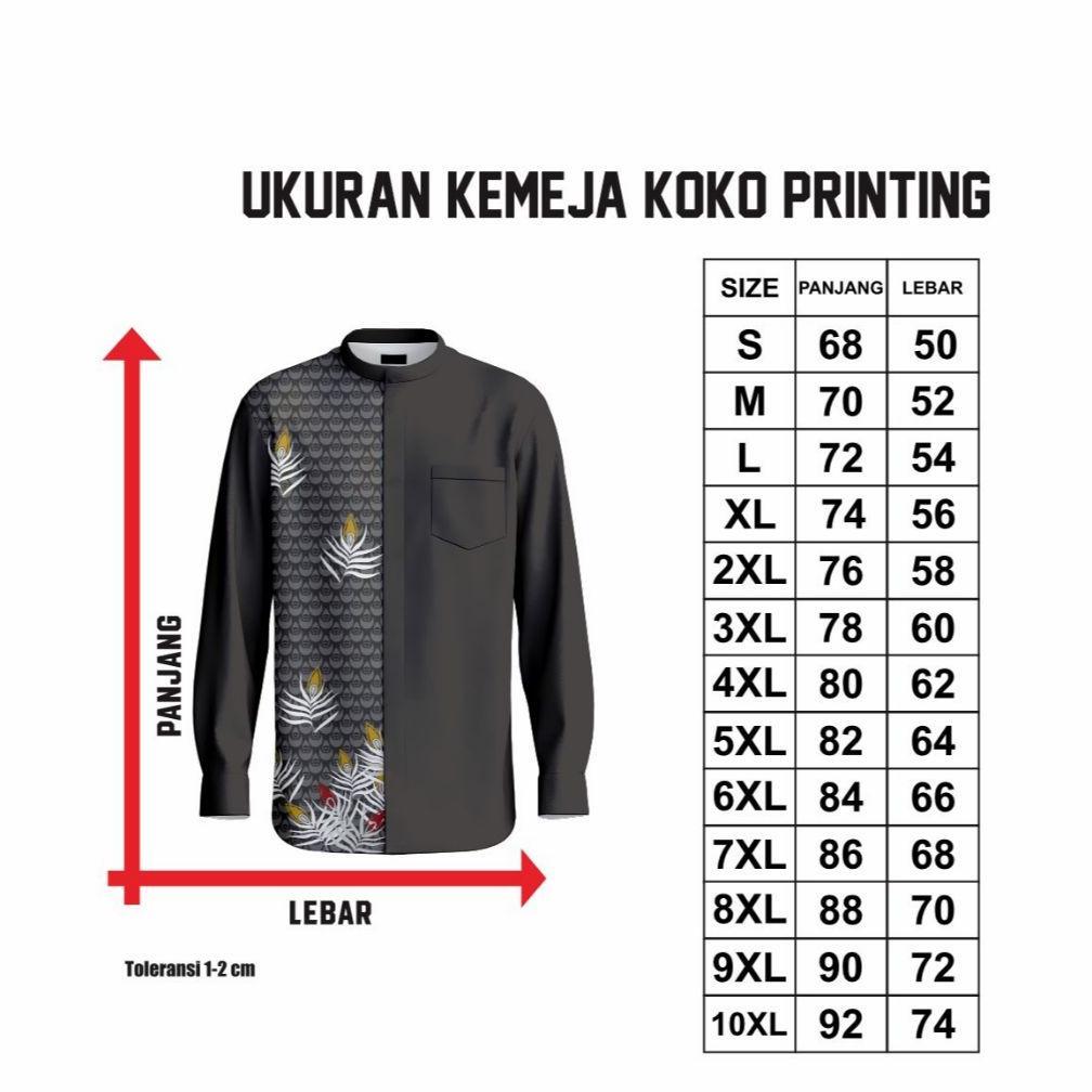 Grade Ori Kemeja Koko Pria Motif Series Ramadhan Mubarak Islamic Batik Bunga Printing Koko - 08 - Ba