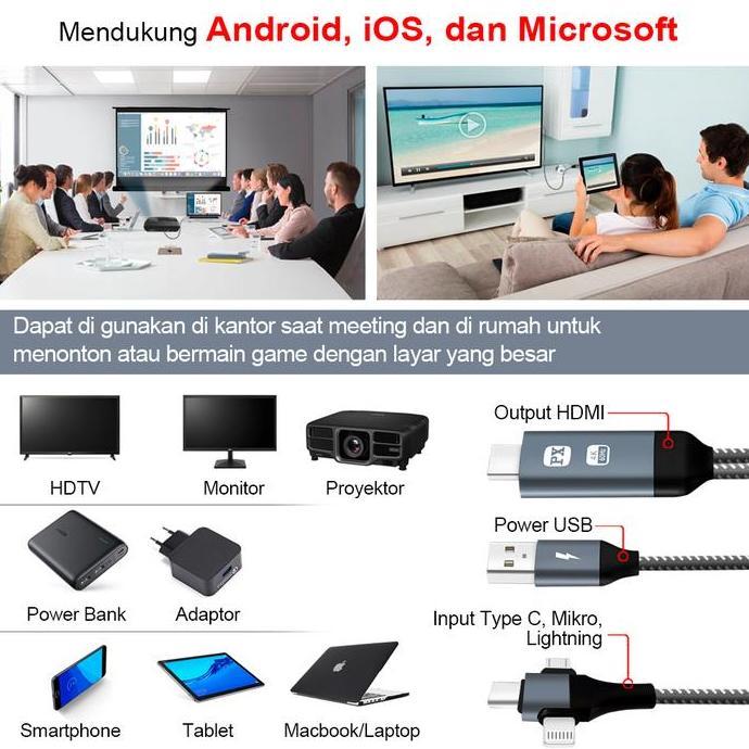 Ready Px Mha-110U Kabel Mhl Hdmi To Micro Type C Lightning Ke Tv Mha110U Ios Android | Original 100%