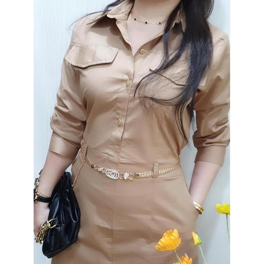 Ftx- Dress Midi Katun Bangkok - Bonus Ikat Pinggang - Dress Pesta - Dress Casual
