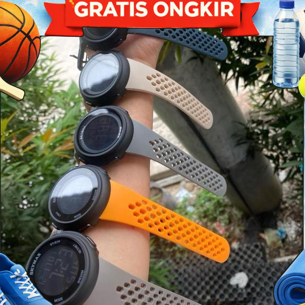 Skymax Jam Tangan Digital Unisex Anti Air Wr30M Dengan Alarm Stopwatch Hari Bulan & Tanggal Strap Ka