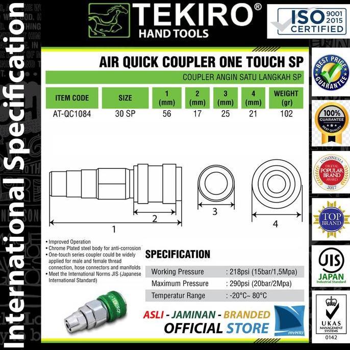 Nepel Selang Angin 30 SP (Soket Nepel) Drat 3/8 Green Coupler TEKIRO