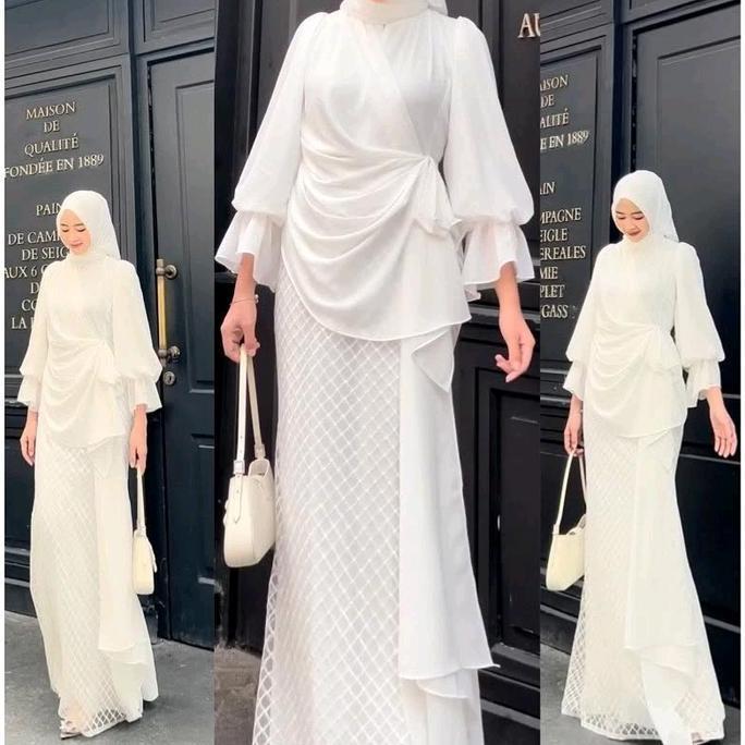 Termurah / Hot Sale Anisa Dress Warna Putih Ceruty Babydoll Mix Tile Luxury Terbaru 2025 Kondangan P