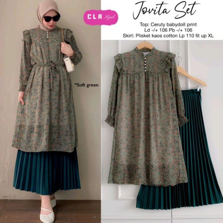 Promo M L Xl Xxl| Setelan Tunik Ceruty Babydoll Jumbo//Tunik Ceruty Jumbo//Rok Jumbo//Jovita Set//Se