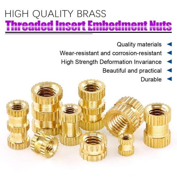 AKARAY 100pcs Mur Tanam M3 Insert Nut Thread Knurl Mur Brass Copper