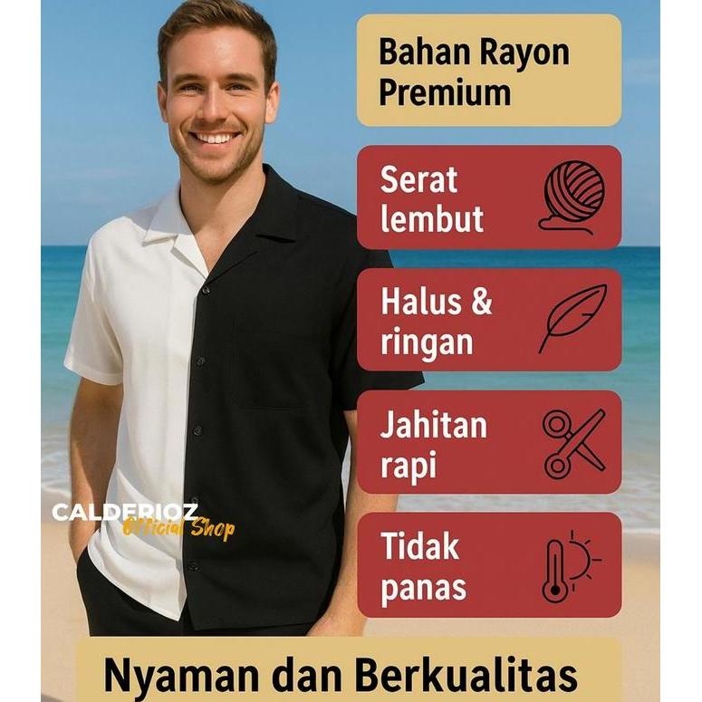 Calderioz - Kemeja Pantai Hawaii Motif Floral Light Cream Tropis Lengan Pendek Outfit Summer Santai 