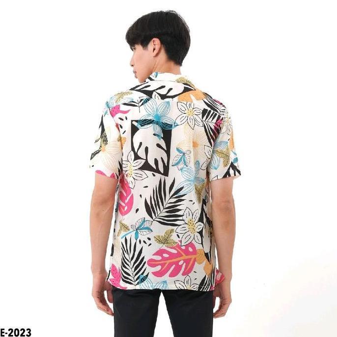 Kemeja Pantai Pria lengan pendek motif floral/Baju hawaii motif bunga HM