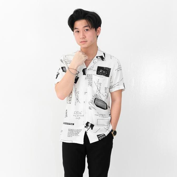 SANVANINA Kemeja Hawaiian Pantai Printing Unisex Pria Slimfit Vol.2  | Santai Rayon V-Neck HM