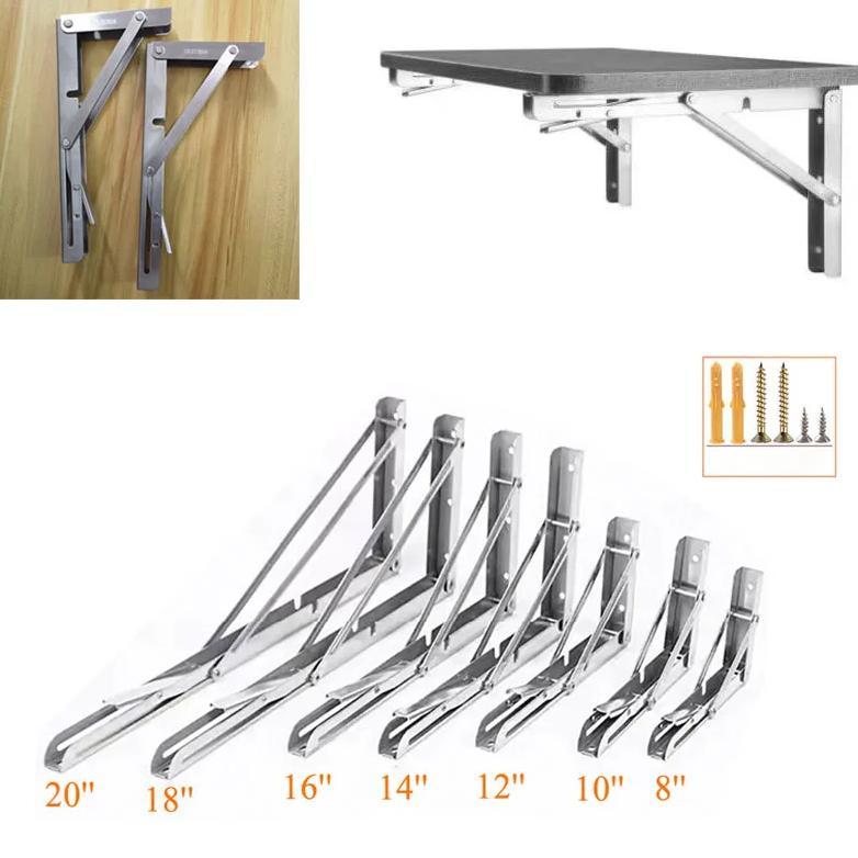 Folding Shelf Brackets Heavy Duty 304 Stainless Steel DIY Wall Mounted Shelf Bracket Space Saving fo