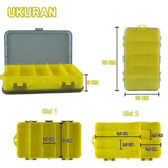 Box Alat Pancing  Box Kail Serbaguna Kompartemen Banyak Anti Air Kotak Umpan 2 Sisi Perlengkap Panci