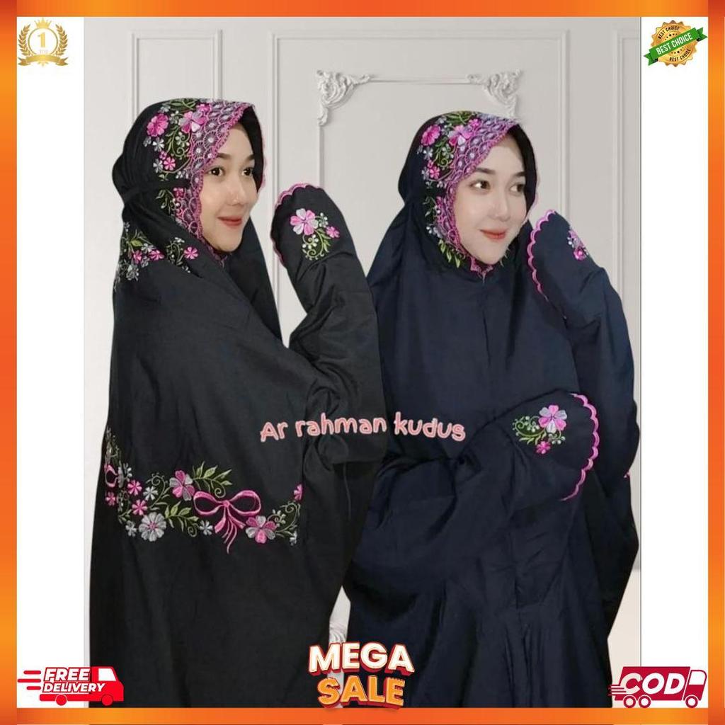 Mukena Terusan Dewasa Hitam Bordir Cantik Adem [L5]