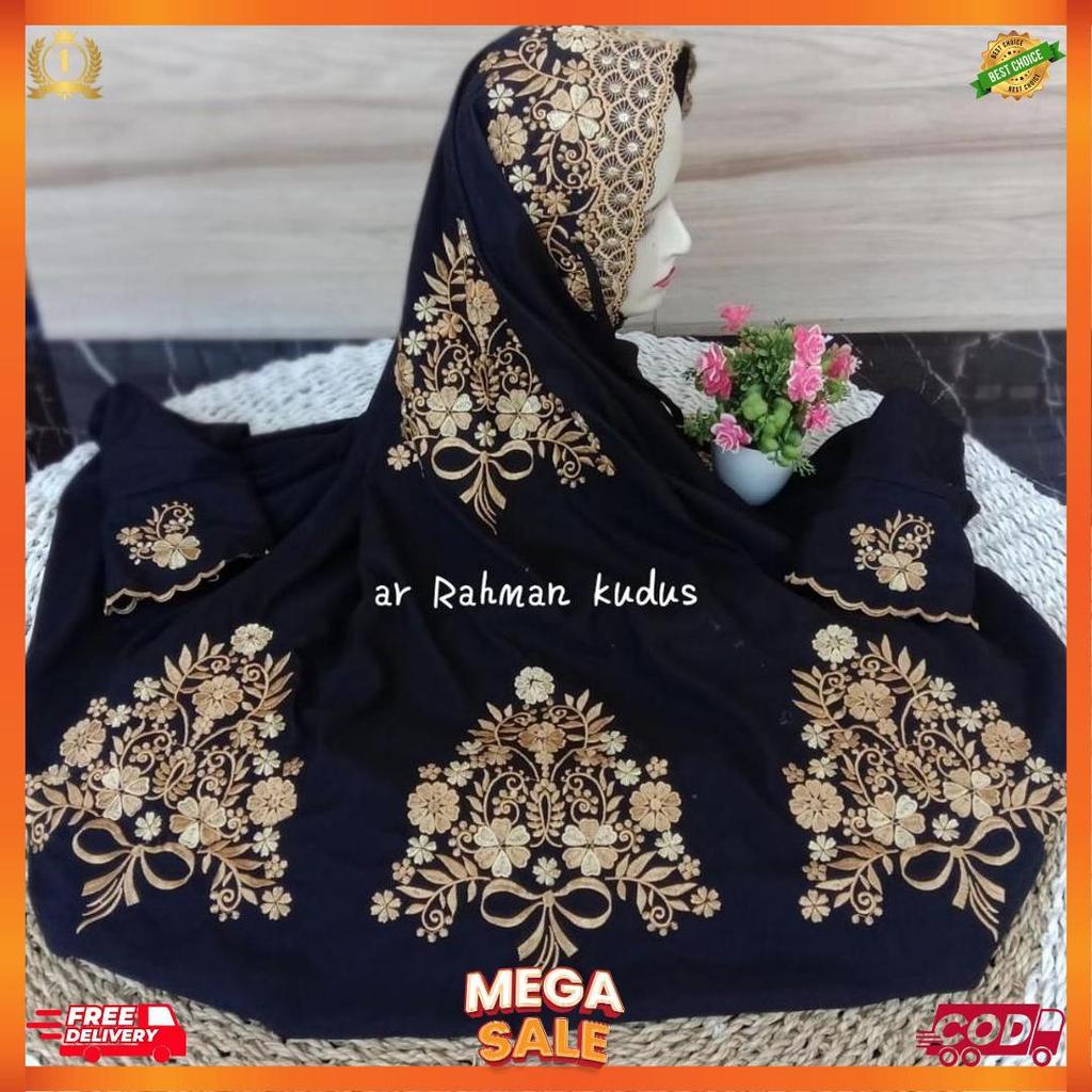 Mukena Terusan Dewasa Kain Hitam Bordir Cantik [L5]