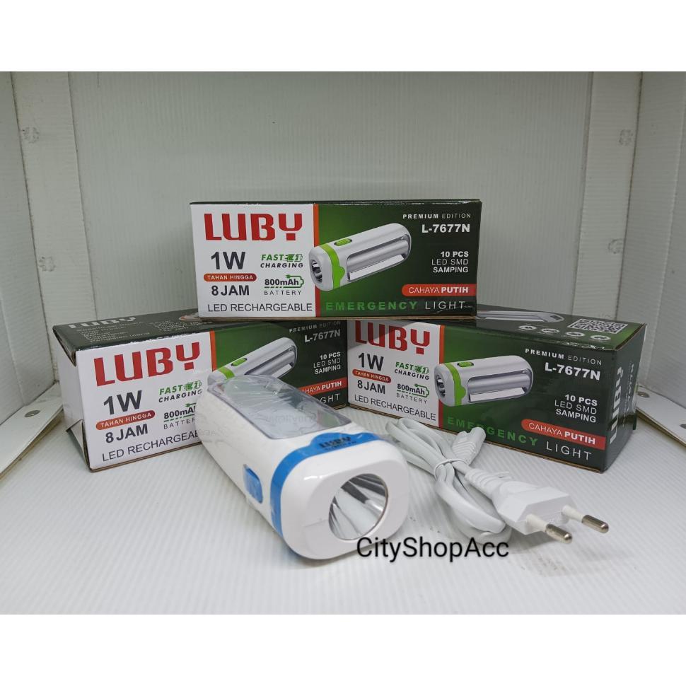 Senter Lampu Emergency Luby L-7677 / Senter Tangan  Cahaya Putih L7677