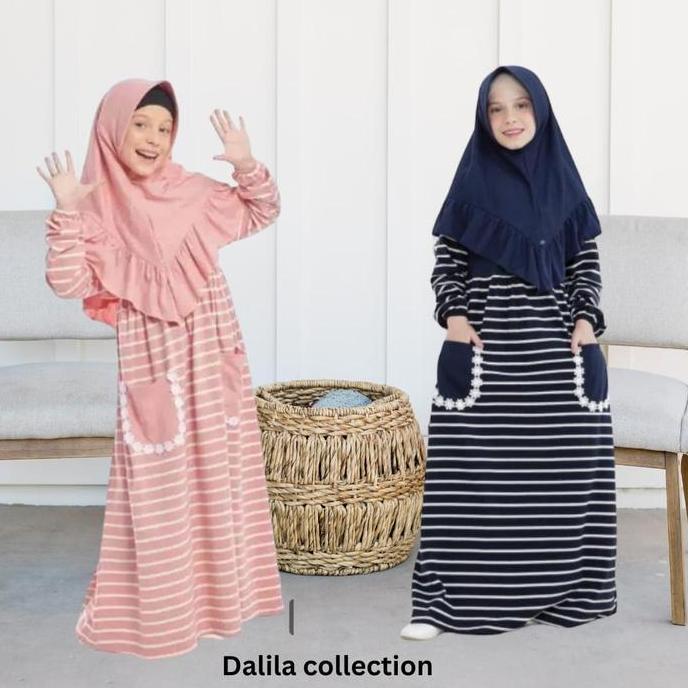 Gamis Anak Motif Garis | Gamis Kaos Anak Motif Stripe Raggakids