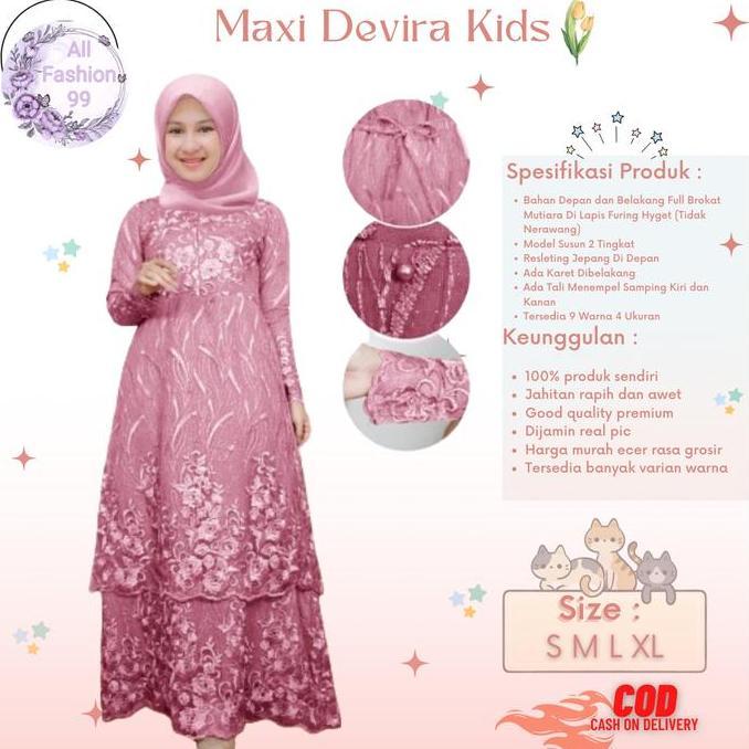 Alf-Gamis Anak Perempuan  Dan Remaja Model Dress Susun Brokat Terbaru-Maxi Devira Kids-Bahan Full Br