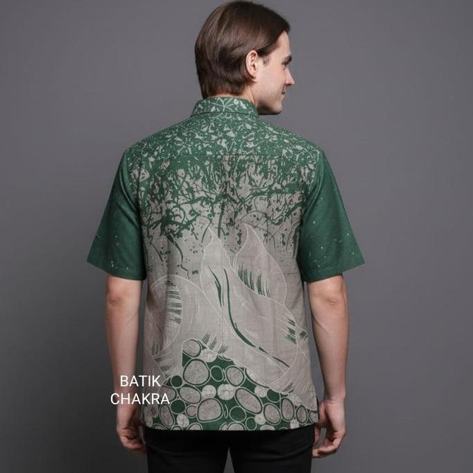 Hem batik pria HIJAU BOTOL lengan pendek bahan katun lapis furing motif terbaru kt15 LM