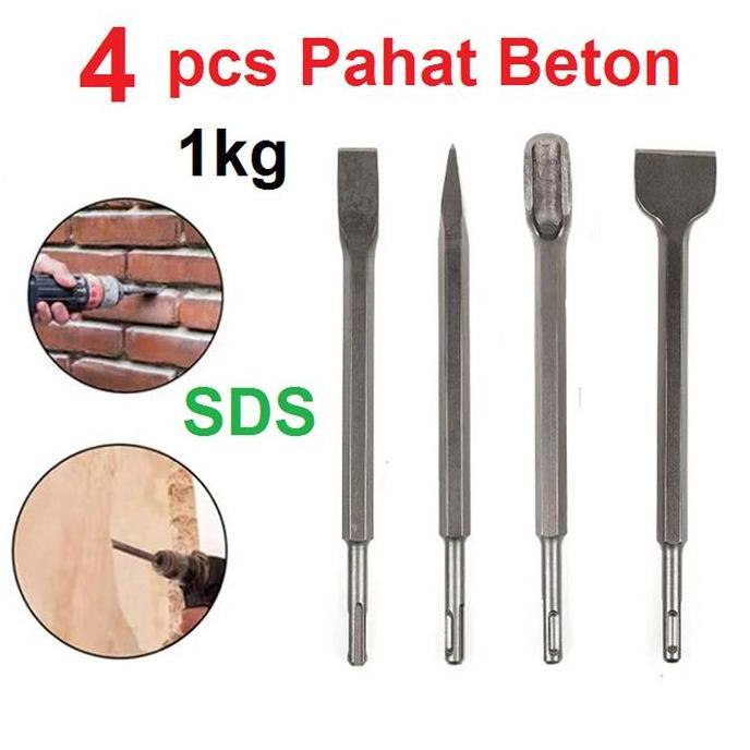 Pahat Beton SDS 4Pcs Flat Chisel Bobok Beton Tembok Pahat Sekop Palu Listrik Gagang Bulat Ujung Runc