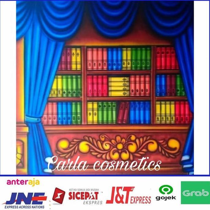 KAIN BACKGROUND FOTO WISUDA RAK BUKU RENDA BIRU UKURAN 2,5X3M