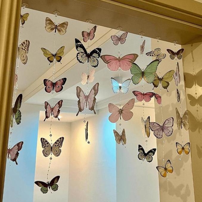 Terjangkau 6M Tirai Manik Manik Kupu Warna Tirai Pintu Jendela Satu Set Diy Hiasan Dinding Kupu Kupu