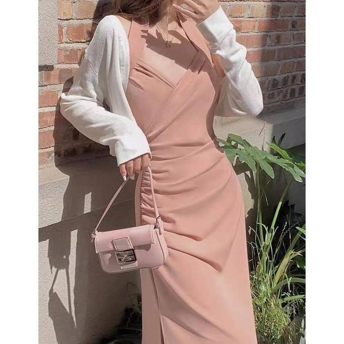 AI169 ~ 7828 baby pink dress korean style vintage putih kekinian girl gaun dress wanita party dress 