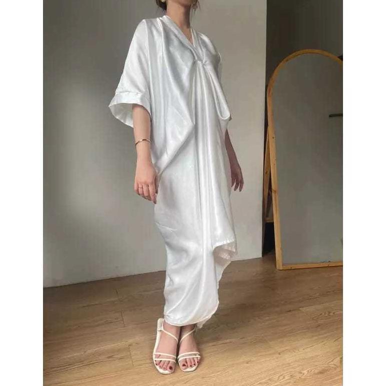 BESTPROMO Terbaru Gamis kaftan thania satin silk premium polos remaja lebaran natal imlek murah terl