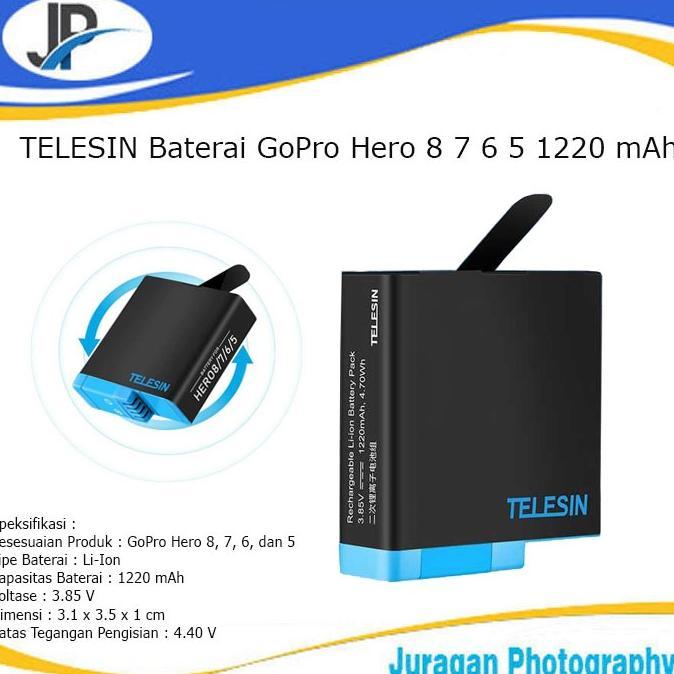 TERBARU TELESIN Baterai GoPro Hero 8 7 6 5 1220 mAh / Battery GoPro Hero 8/7/6/5 kamera Actioncam