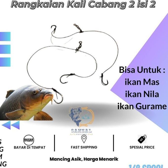 Rangkaian Kail Ikan Mas Cabang 2 Isi 2Pcs / Kail Cabang 2 Ikan Mujair Mas Pancing Allshop
