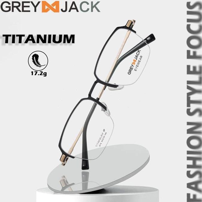 REGENLY Grey Jack Kacamata Kotak Half Frame Elegant Titanium Bisa Minus 2014