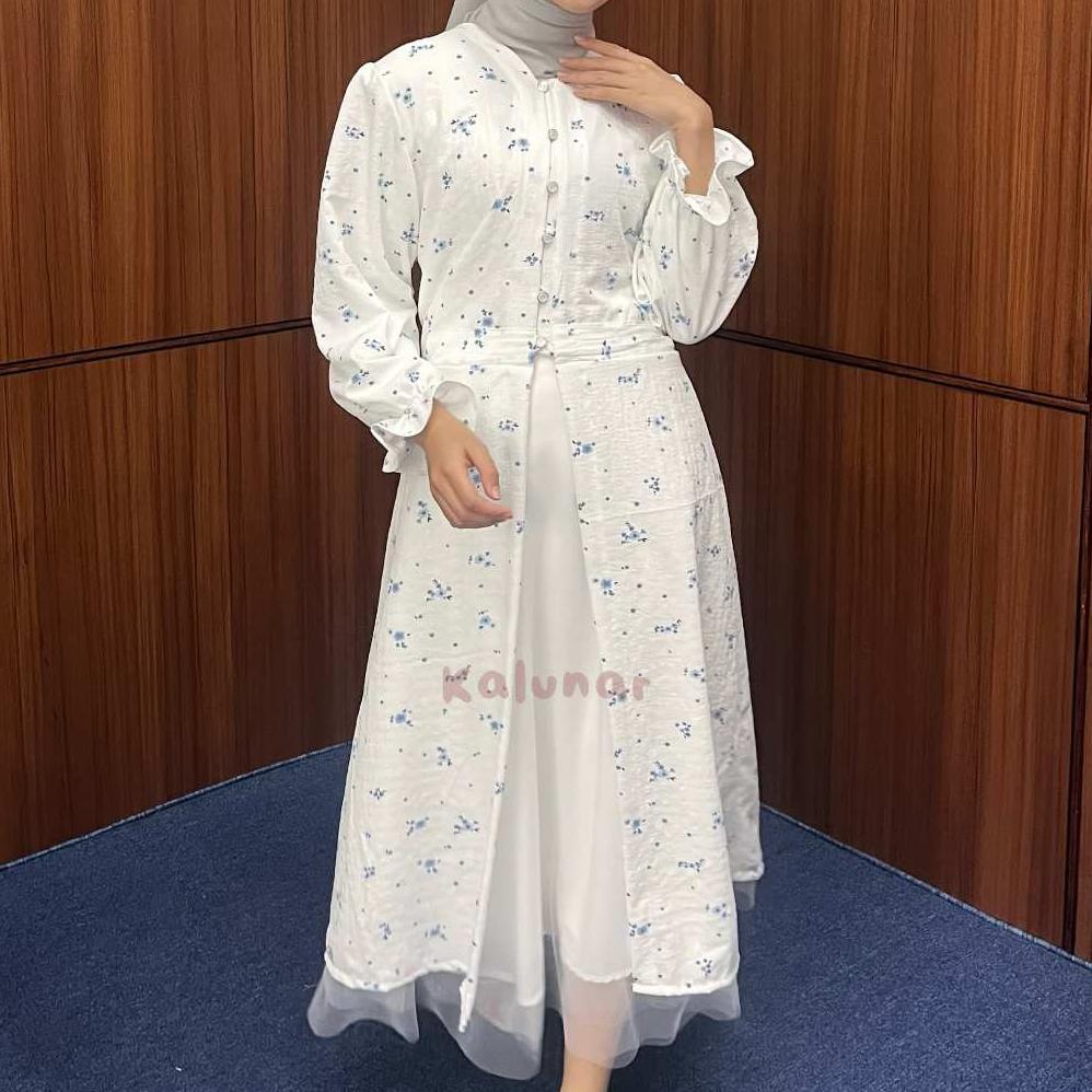 hot deals [ready stock] kalunar - daisy tunik lebaran kondangan (atasan gamis wanita motif bunga mod