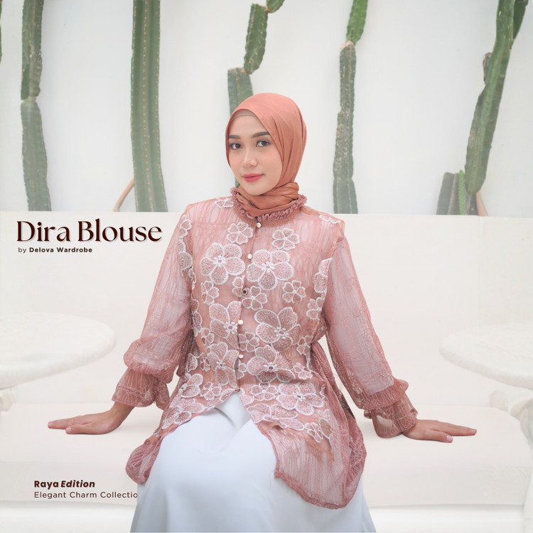 Delova Wardrobe - Dira Outer Blouse Modern Casual Atasan Baju Pakaian Dress Wanita Brukat Tali Tulle
