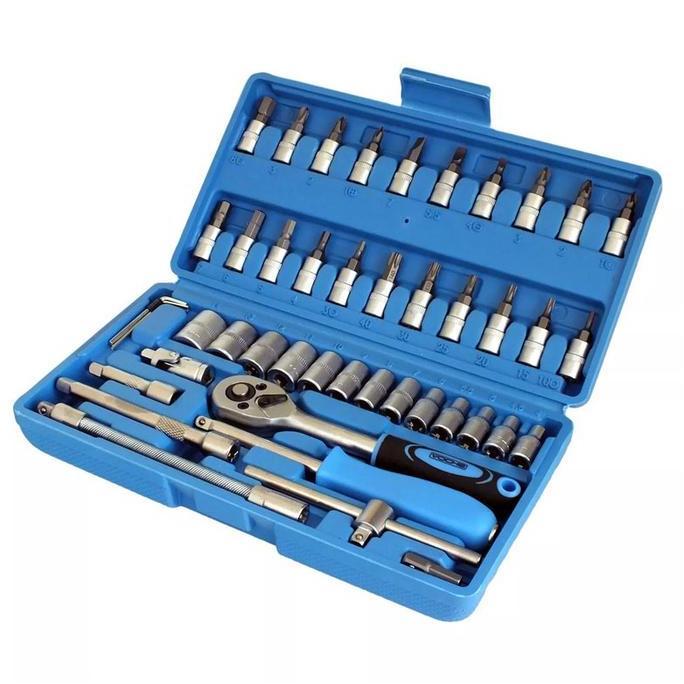Kunci Socket Set Lengkap Wrench 46pcs Obeng Mata Socket Kombinasi Toolbox Lengkap Multifungsi 46pcs 