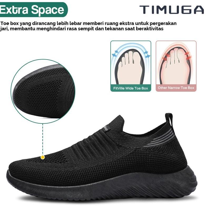 DISKON TIMUGA SEPATU SLIP ON PRIA FULL HITAM SEPATU PRIA TANPA TALI OUTDOOR  SEPATU SLOP OLAHRAGA MR