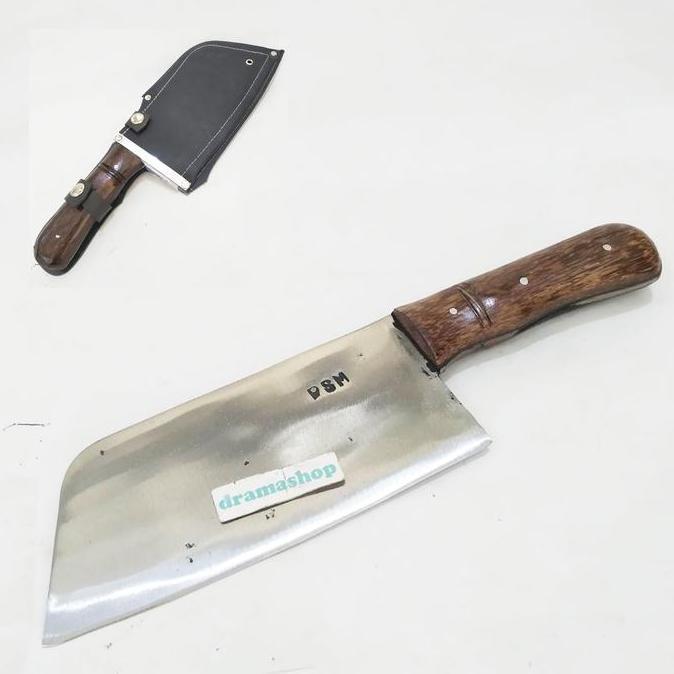 TERBARU - Pisau Golok Cincang Ayam Ikan Tempa Gagang Tembus Bersarung