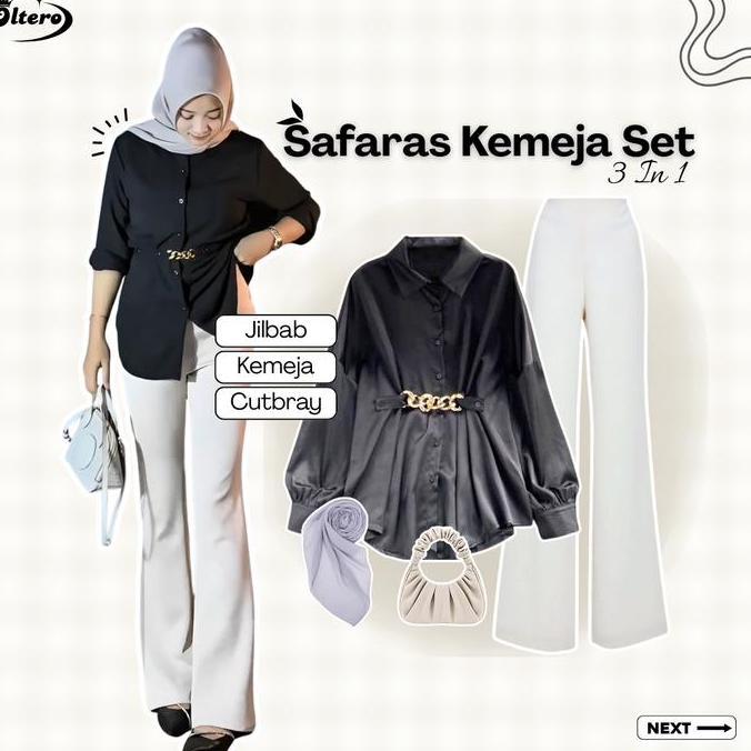 DR369 >> Set Outfit Hijab Style ( Blouse Rantai + Cutbray Scuba + Jilbab ) One Set Wanita Kekinian -