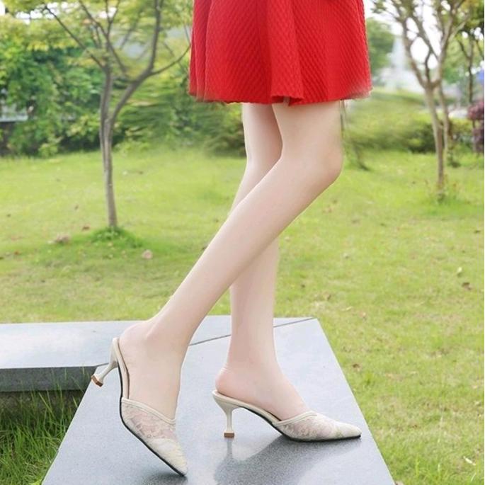 DF25 - DCollection Sepatu Pesta Wanita Heels Brukat Hak Lancip 7 Cm DC02 Realfic Hitam Shoes High