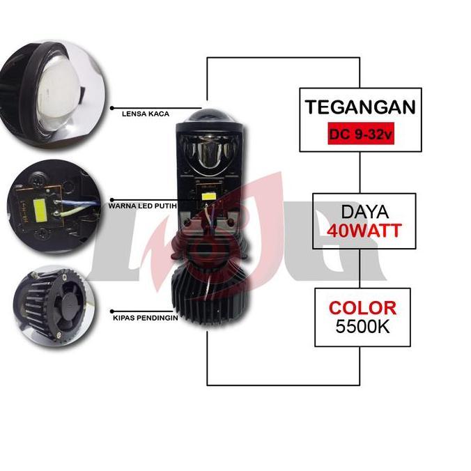 Headlamp L6K H4 Mini Led Lens Bulb Projector Projie Light Cahaya Fokus