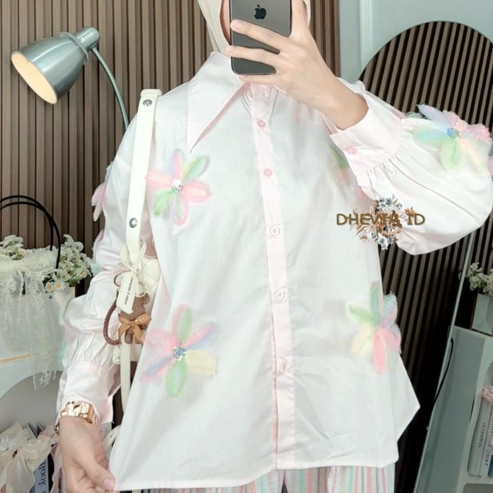 NEW LILY KEMEJA BLOUSE WANITA POPLINE MOTIF BUNGA TIMBUL KOLEKSI TERBARU BY DHEVIA ID/BLOUSE WANITA 