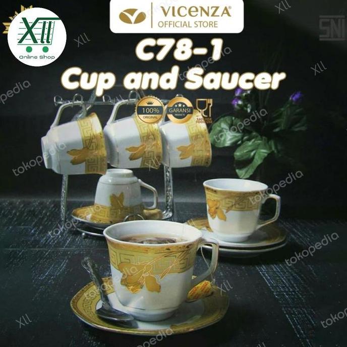 Vicenza C~78~1 Tea Cup Saucers Set 13 Pcs Cangkir & Tatak + Rak