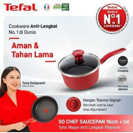 Tefal So Chef Saucepan 18 Cm + Lid Titanium Coating Panci Anti Lengket