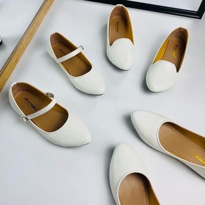 DR368 >> Sepatu Flat Shoes Wanita Sol Karet, Warna Putih